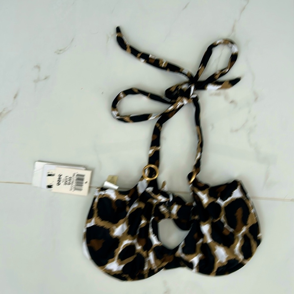 NWT-black,white and brown bikini top. Size 34DD